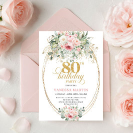 Timeless Boho Blush Roses Minimal 80th Birthday Inbjudningar