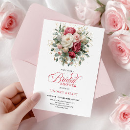 Timeless Boho Ruby Red Blush Gold Bridal Shower Inbjudningar