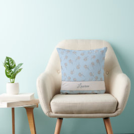Timeless Botanical Bloom Soft Blue Monogram Kudde