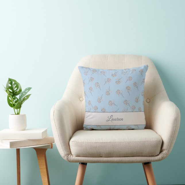 Timeless Botanical Bloom Soft Blue Monogram  Kudde (Stol)