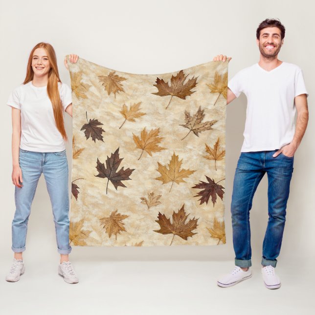 Timeless Botanical Harmony – Leaf in Warm Neutrals Fleecefilt (På plats)