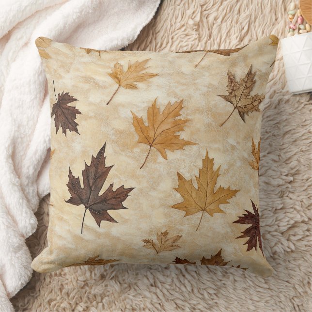 Timeless Botanical Harmony – Leaf in Warm Neutrals Kudde (Filt)