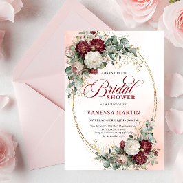 Timeless Burgundy Flowers with Gold Bridal Shower  Inbjudningar