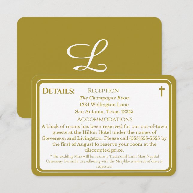 Timeless Catholic Monogrammed Enclosure Card Tilläggskort (Fram/baksida)