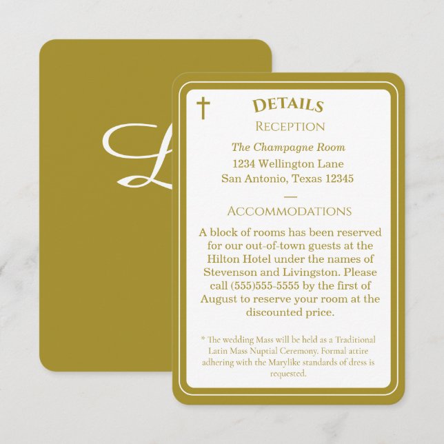 Timeless Catholic Monogrammed Enclosure Card Tilläggskort (Fram/baksida)