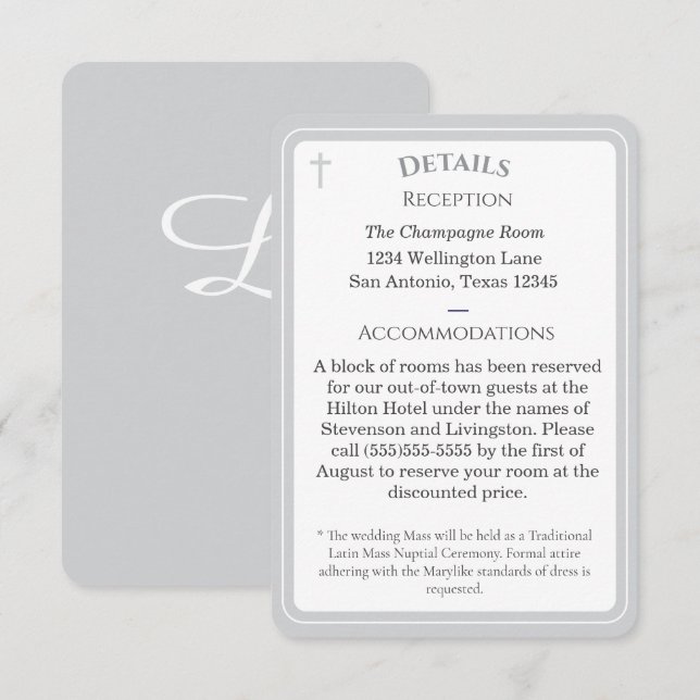 Timeless Catholic Monogrammed Enclosure Card Tilläggskort (Fram/baksida)