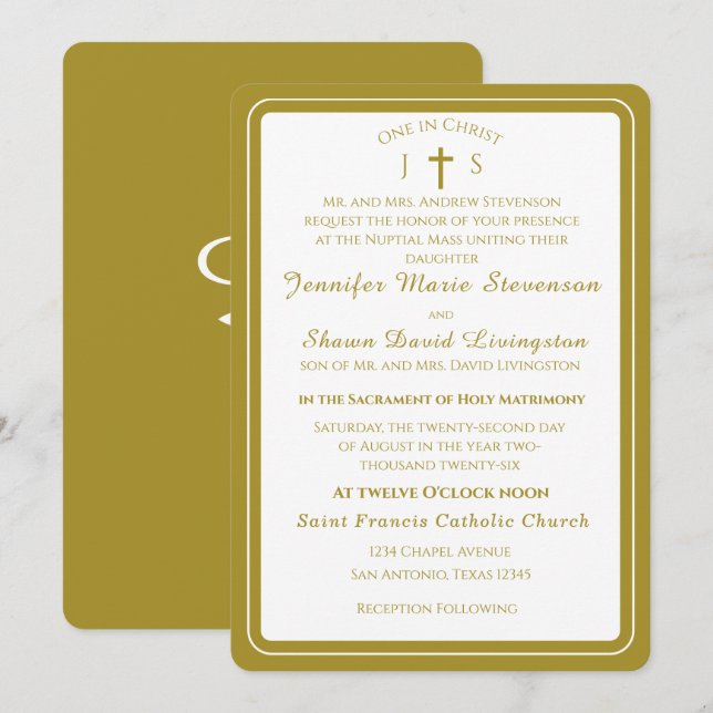 Timeless Catholic Monogrammed Wedding Invitation Inbjudningar (Fram/baksida)