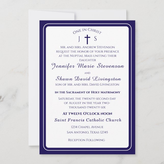 Timeless Catholic Monogrammed Wedding Invitation Inbjudningar (Framsida)
