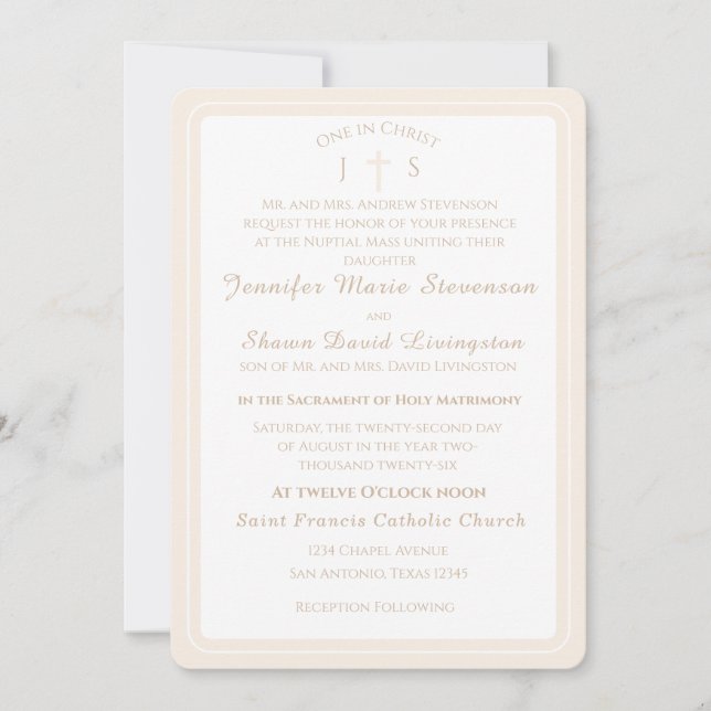 Timeless Catholic Monogrammed Wedding Invitation Inbjudningar (Framsida)
