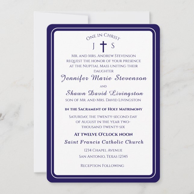 Timeless Catholic Monogrammed Wedding Invitation Inbjudningar (Framsida)