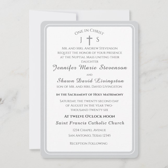 Timeless Catholic Monogrammed Wedding Invitation Inbjudningar (Framsida)