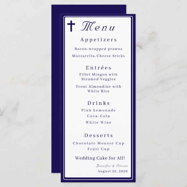 Timeless Catholic Monogrammed Wedding Meny (Fram/baksida)