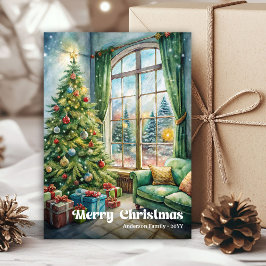 Timeless Christmas interior card red green decor Julkort