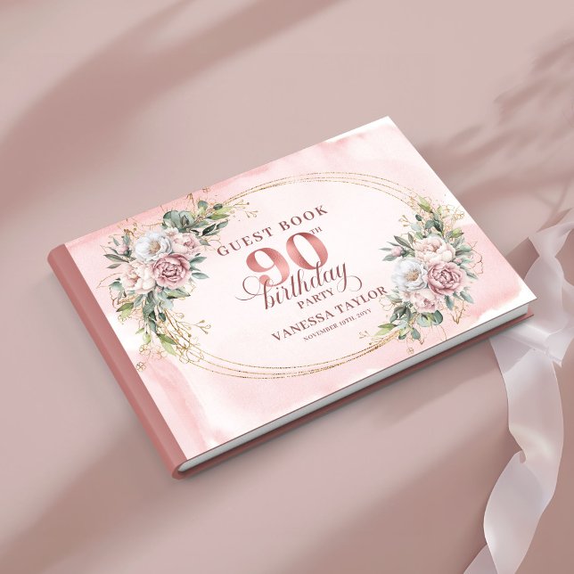 Timeless Dusty Pink Gold Greenery 90th Birthday  Gästböcker (Timeless Dusty Pink Gold Greenery 90th Birthday Guest Book

)