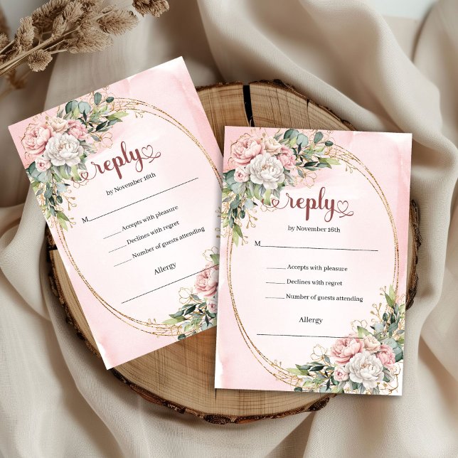 Timeless Dusty Pink Greenery Wedding RSVP OSA Kort (Timeless Dusty Pink Greenery Wedding RSVP)