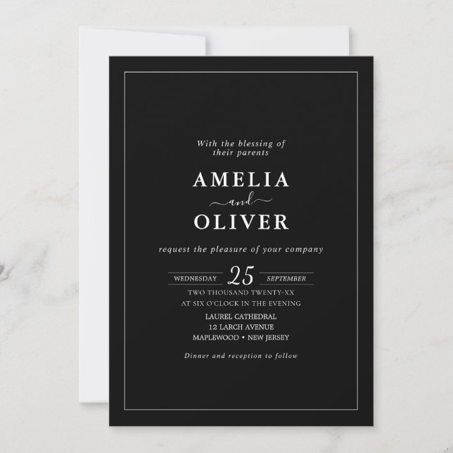 Timeless Elegant Black & White Minimalist Wedding Inbjudningar (Framsida)