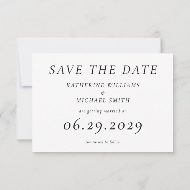 Timeless Elegant White Wedding Save The Date Card Spara Datumet (Baksida)