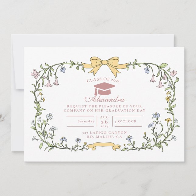 Timeless Floral Botanical Graduation Inbjudningar (Framsida)