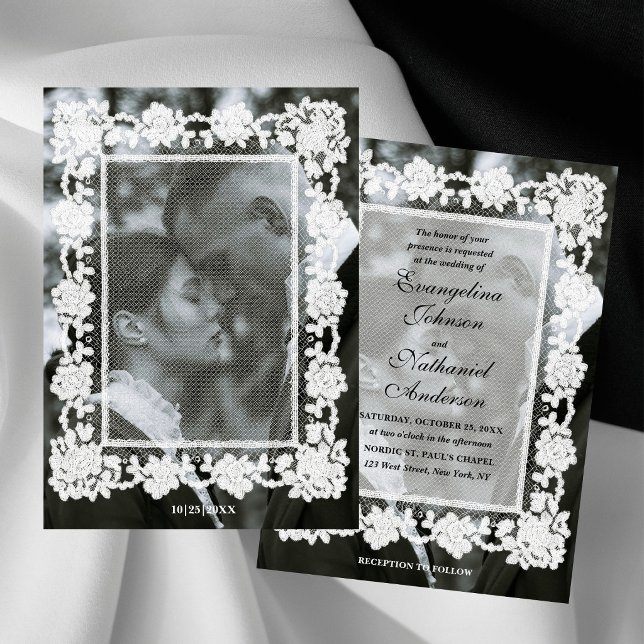 Timeless Lace Frame Photo Formal Wedding Inbjudningar (Skapare uppladdad)