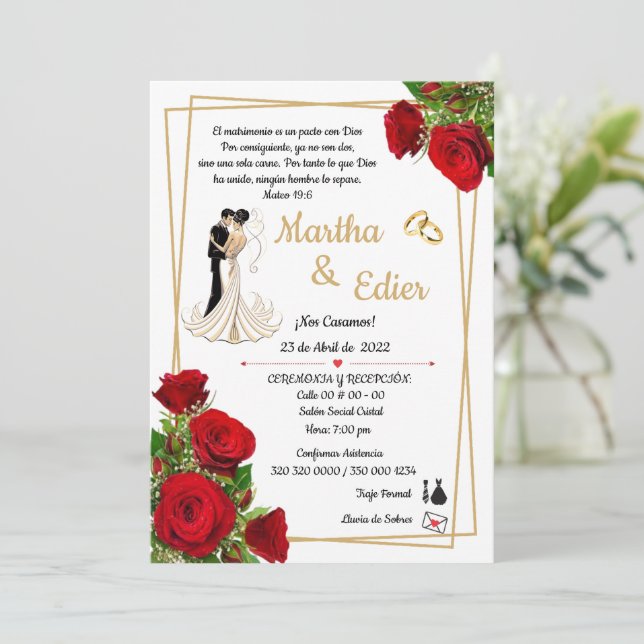 Timeless Love Red Elegance Wedding Invitation  Inbjudningar (Stående Fram)