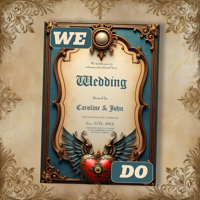 Timeless love, surreal elegance in steampunk style inbjudningar (Skapare uppladdad)