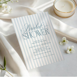 Timeless Luxe Script Blue Stripes Bridal Shower Inbjudningar