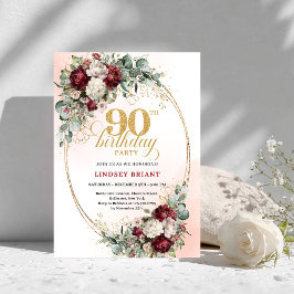 Timeless Maroon Peonies Eucalyptus 90th Birthday Inbjudningar