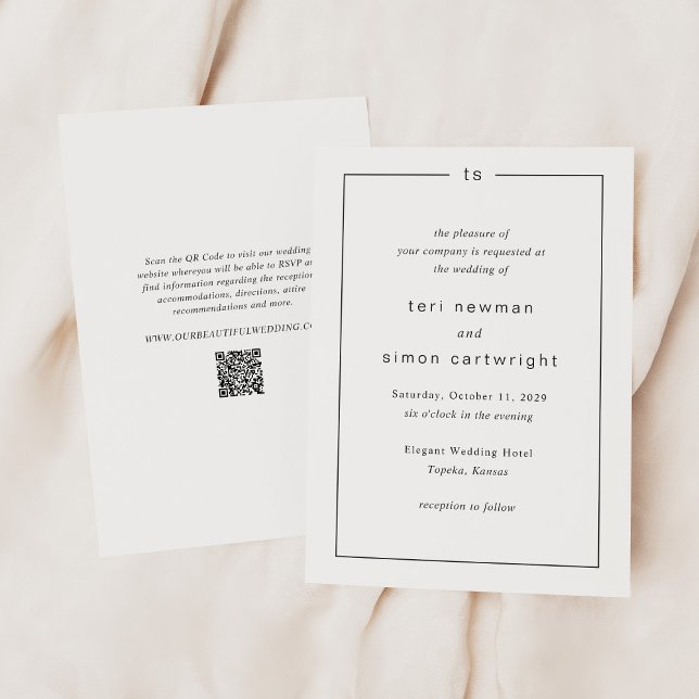 Timeless Monogram QR Code Modern Wedding Inbjudningar (Skapare uppladdad)