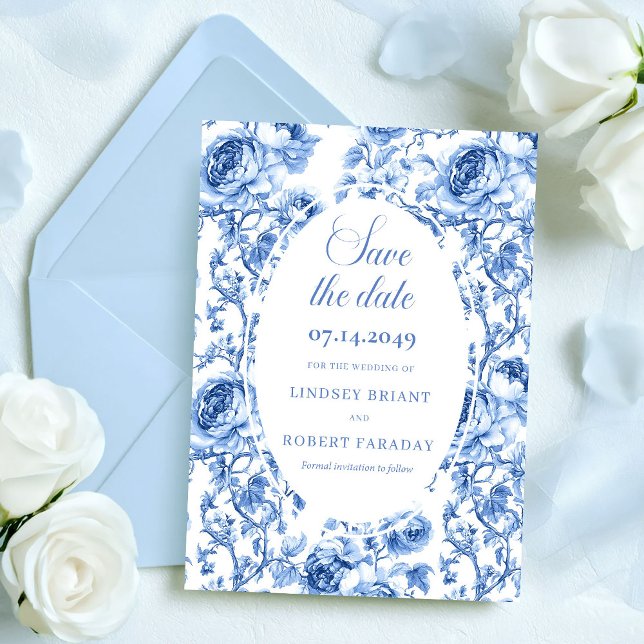 Timeless Navy Roses Save the Date Wedding Card   Meddelande (Timeless Navy Roses Save the Date Wedding Card Floral)
