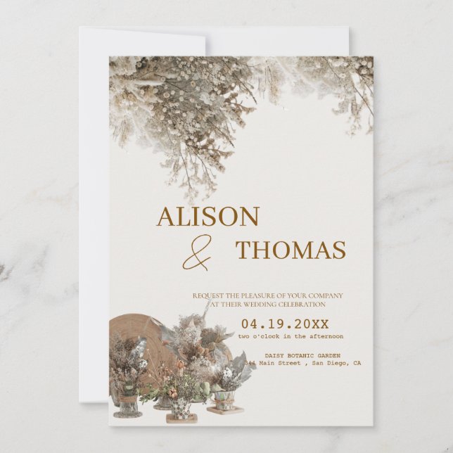 Timeless Neutral Botanical Wedding Invite Inbjudningar (Framsida)