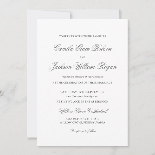 Timeless Old Money Black and White Wedding Invitat Inbjudningar (Framsida)