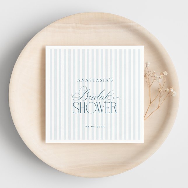 Timeless Old Money Blue Stripes Bridal Shower Pappersservett (Skapare uppladdad)
