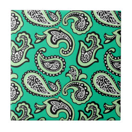 Timeless Paisley on Green Background Kakelplatta