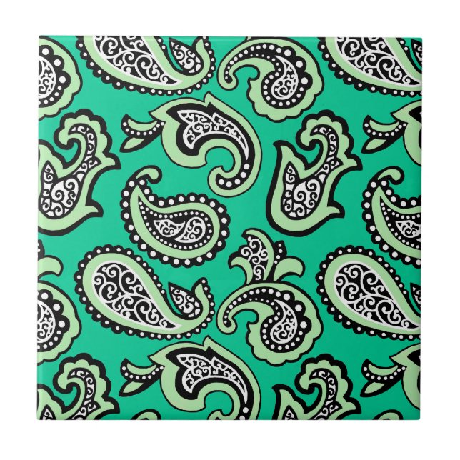 Timeless Paisley on Green Background Kakelplatta (Framsidan)