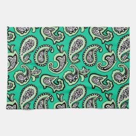 Timeless Paisley on Green Background Kökshandduk