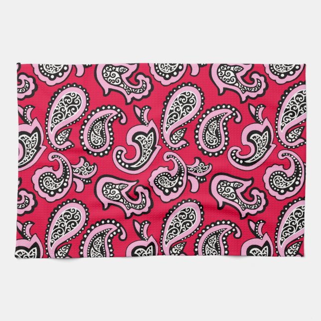 Timeless Paisley on Red Background Kökshandduk (Horisontell)