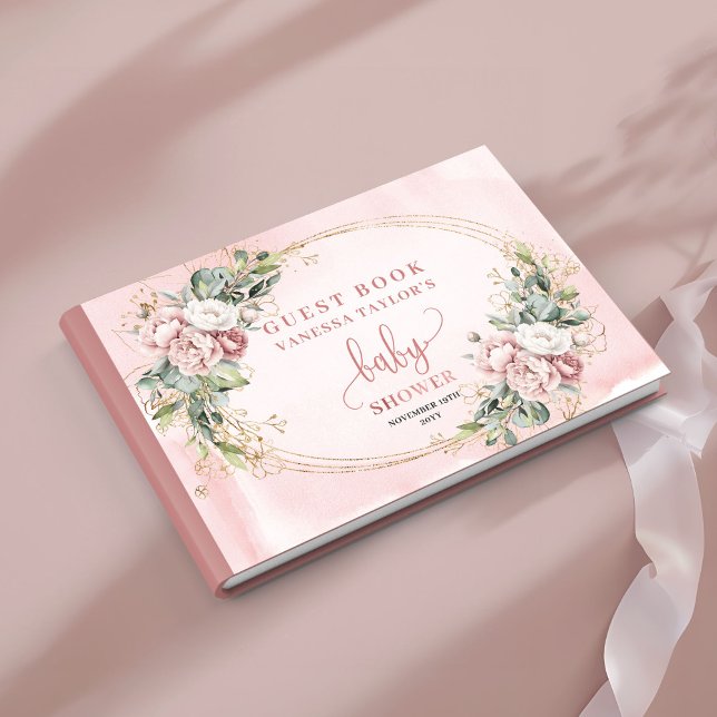 Timeless Pink Floral Greenery Baby Guest Book Gästböcker (Timeless Pink Floral Greenery Baby Guest Book)