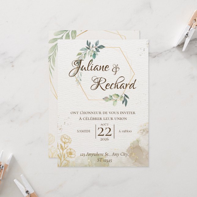 Timeless Romance Elegant Wedding Invitation Inbjudningar (Fram/Back In Situ)