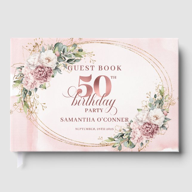 Timeless Rose Gold Blush 50th Birthday Guest Book Gästböcker (Framsida)