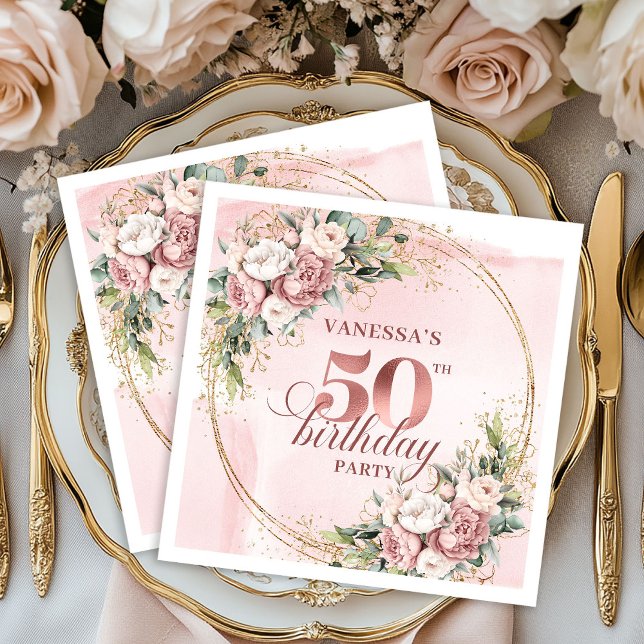 Timeless Rose Gold Dusty Pink 50th Birthday Party  Pappersservett (Timeless Rose Gold Dusty Pink 50th Birthday Party Napkins

)