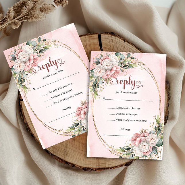 Timeless Rose Gold Dusty Pink Wedding RSVP Card OSA Kort (Timeless Rose Gold Dusty Pink Wedding RSVP Card

)