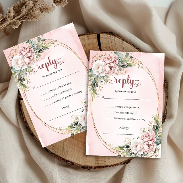 Timeless Rose Gold Greenery Wedding RSVP Card OSA Kort (Timeless Rose Gold Greenery Wedding RSVP Card)