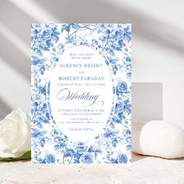 Timeless Royal Blue Toile de Jouy Wedding Invite Inbjudningar