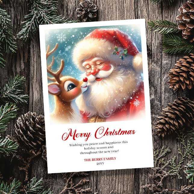 Timeless Santa With Rudolph Merry Christmas Card Julkort (Timeless Santa With Rudolph Merry Christmas Greeting Card)