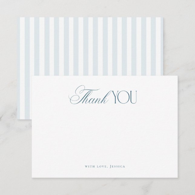 Timeless Script Coastal Blue Stripes Bridal Shower Tack Kort (Fram/baksida)