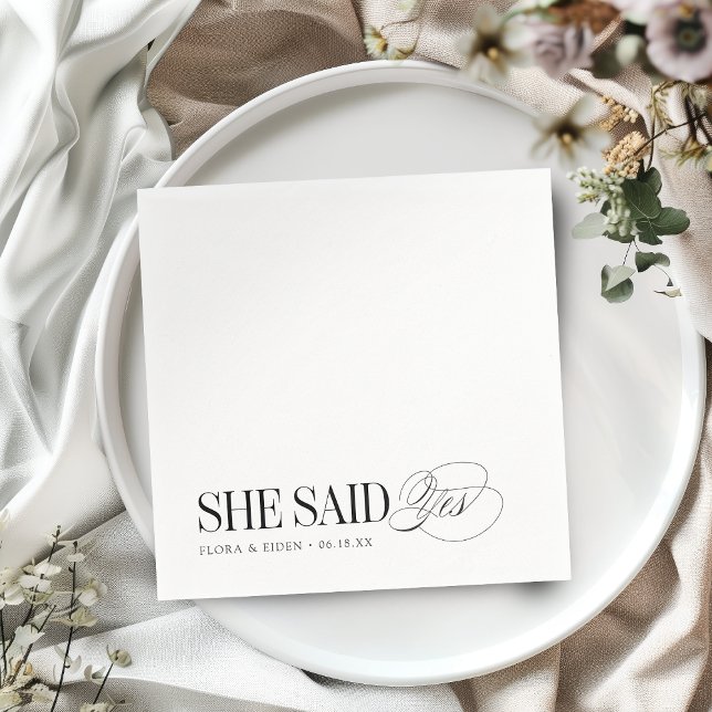 Timeless Typography She Said Yes Engagement Party Pappersservett (Timeless Typography She Said Yes Engagement Party Napkins)