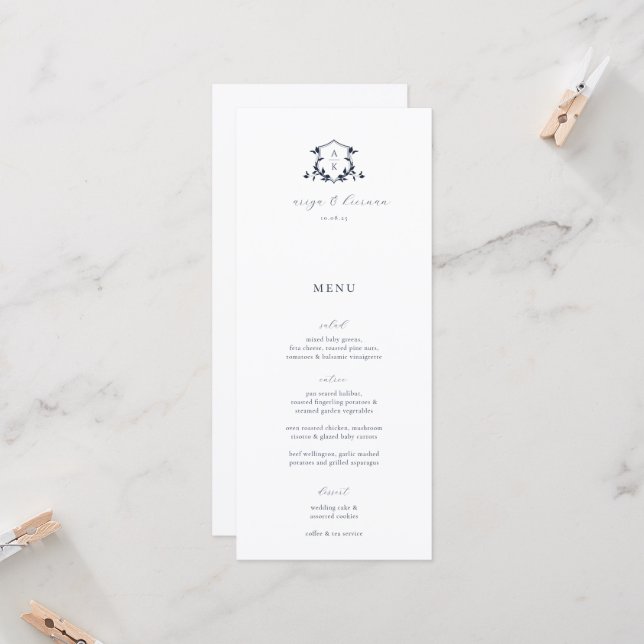 Timeless Vines Wedding Crest Menu Card Inbjudningar (Fram/Back In Situ)
