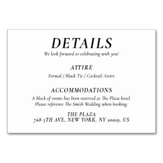 Timeless White Elegant Wedding Detail Cards Bordsnummer