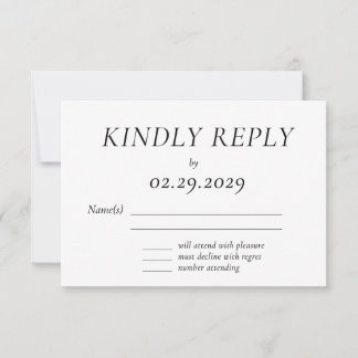 Timeless White Elegant Wedding RSVP Card OSA Kort