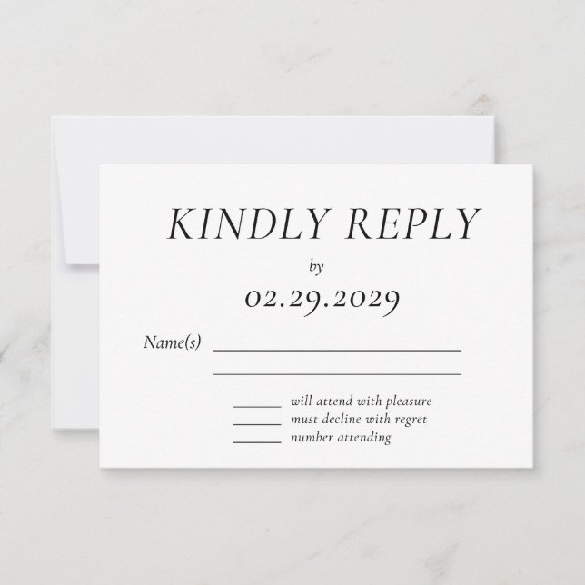 Timeless White Elegant Wedding RSVP Card OSA Kort (Framsida)